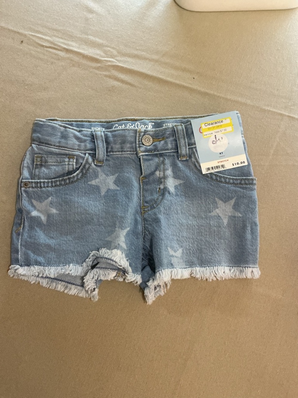 Cat & Jack Blue Star Print Frayed Hem Denim Shorts